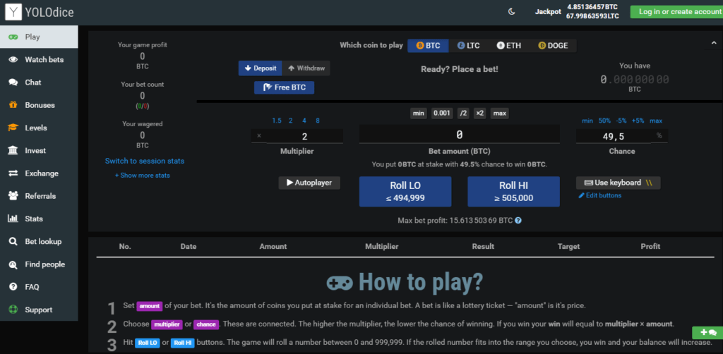 Jak grać i inwestować w kasynie YOLODice Kranik Bitcoin 2