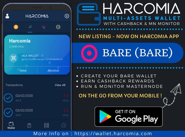 BARE (BARE) właśnie pojawiła się w aplikacji mobilnej Harcomia Multi-Assets Wallet