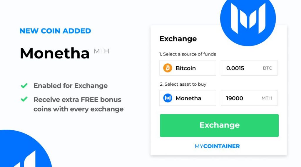 Monetha jest teraz dostępna na MyCointainer Exchange