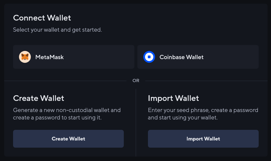 , musisz utworzyć nowy natywny portfel Nexo lub podłączyć istniejący portfel bez nadzoru, taki jak MetaMask lub Coinbase