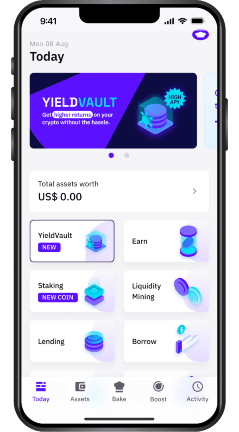 Po zalogowaniu się w aplikacji mobilnej przejdź do strony głównej i wybierz YieldVault